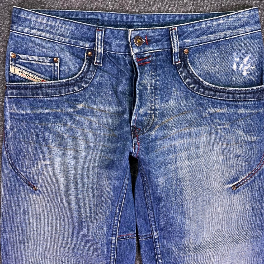 Diesel Jeans Mens 34x27 Blue Grunge Baggy Straight Y2K Button Fly‎ Hemmed Retro - Picture 9 of 16